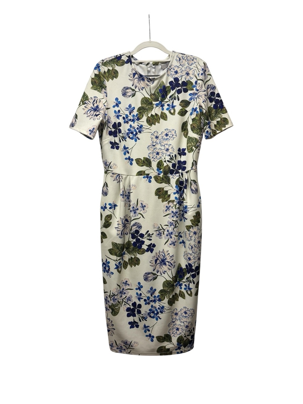 ASOS Floral Wiggle Sheath Midi Dress in White and Blue
